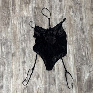 Elegant Black Lace Bodysuit with Straps